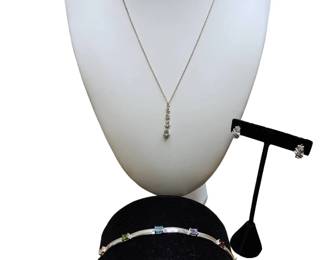 FAS Sterling Gemstone Bracelet Sterling Earrings CZ Sterling Pendant Necklace