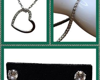 Heart Necklace Tennis Bracelet Earrings Sterling