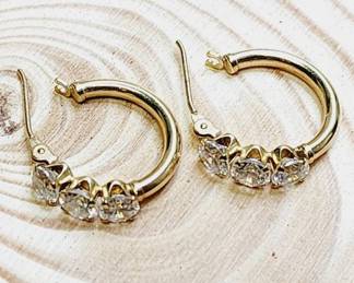 JCM 14kt Gold Hoop Earrings With Clear Stones