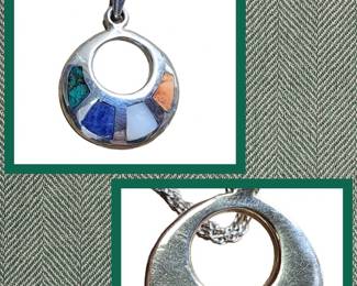 Marked 950 Sterling Silver MultiStone Pendant Necklace