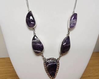 Milky Quartz Amethyst Sterling Silver Necklace