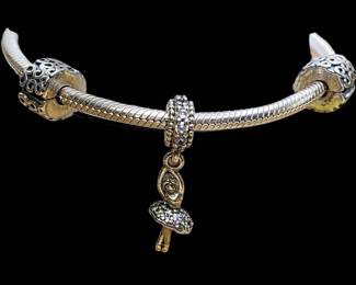 Pandora Ballerina Sterling Silver Charm Bracelet With 2 Spacers
