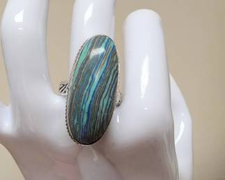 Rainbow Calsilica Sterling Silver Ring