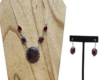 Radiant In Red Sterling Gemstone Necklace Earrings
