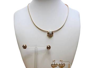 Ross Simmons 18kt Over Sterling Silver Diamond Pendant Necklace 2 Pair Of Gold Over Sterling Earrings