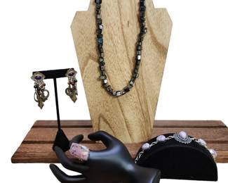 Sterling Abalone Necklace Sterling Gemstone Ring Gemstone Bracelet Funky Earrings