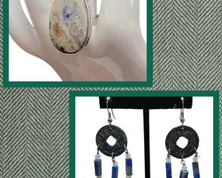 Sterling Silver Blue White Sodalite Ring Gemstone Earrings