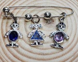 Sterling Silver Brooch Pin Hanging Birthstone Kids