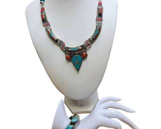 Turquoise Statement Necklace Bracelet Heavy