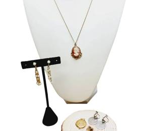 Vintage 12kt GF Jewelry Cameo Pearl Drop Earrings Etc.