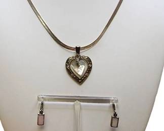 Vintage Vior FGS Sterling Silver Necklace Sterling Earrings Pendant With Mother Of Pearl Inlay