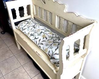 Distressed bench with storage under seat