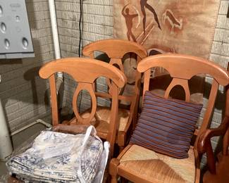 3 vintage rush-seat chairs