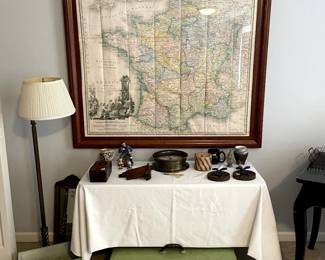 Large framed map of France. Vintage floor lamp in excellent condition. 
