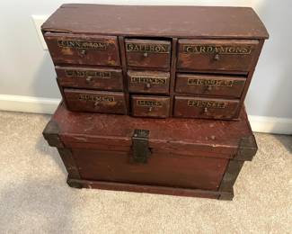 Small antique chest and spice cabinet