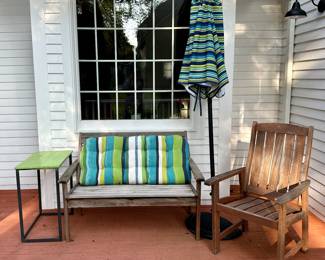 Wood Bench, Wood Armchair, Umbrella