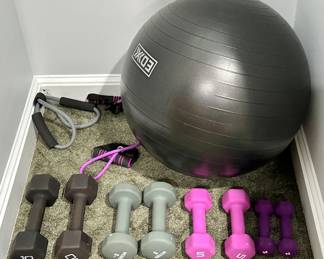 Assorted Weights, Exercise Bands & Ball