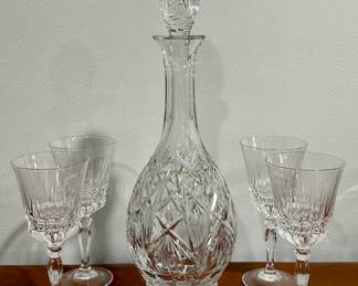 Cut Crystal Decanter & Wine Glasses