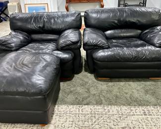(2) DeCoro Leather Armchairs & Ottoman