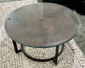 Hammered Copper Coffee Table with Glass Top