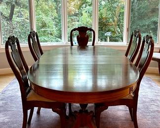 Vintage Double Pedestal Dining Table with 8 Chairs