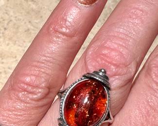 Amber & Sterling Ring