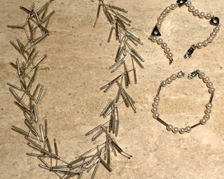 Sterling Silver Necklace & Pearl Bracelets