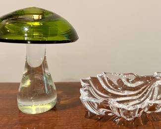 Art Glass Mushroom (left) & Baccarat Leaf Dish