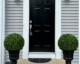 (2) Resin Urns with Faux Boxwood