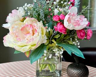 Faux Floral Arrangement in Acrylic Water & Crate & Barrel Acorn