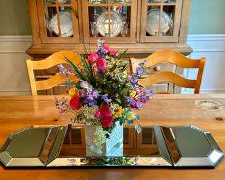 Faux Floral Arrangement & Mirrored Display Tray