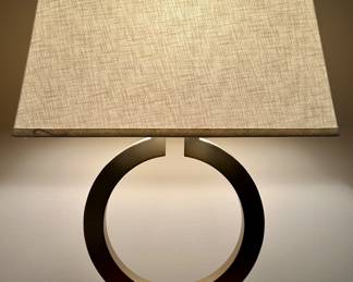 (2) Gold "Circle" Lamps with Burlap Shade