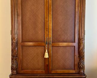 Armoire with Wicker Accents