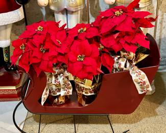 Xmas Sled with Faux Poinsettias