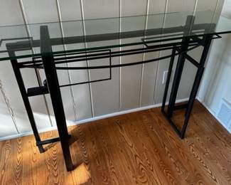 Hand-crafted metal base and glass topped table by Randall Henry Riemer from R. Henry Design