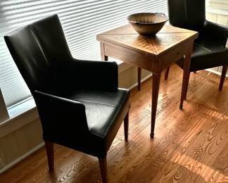 Leather side chairs with antique inlaid Mahogany envelope card game table