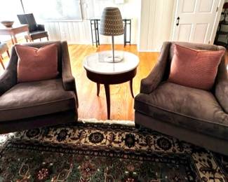 Pottery Barn velvet upholstered arm chairs