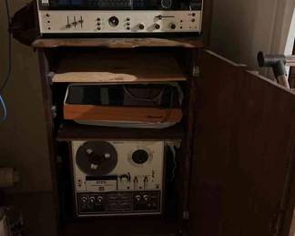 Antique Cabinet With Vintage Component Stereo W Turntable And Reel To Reel 