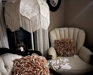 Side Chair - part of the Parlour Suite, Lamp and beautiful Crosstitch wall hanging