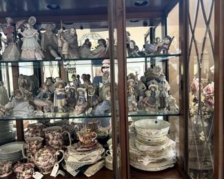 Lladro collectibles (photo only shows a sampling - over 50 of them to choose from) and many different styles of china dishes 