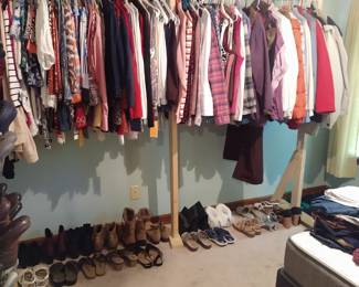About half of the ladies clothes available. Sizes S to XL. In great shape and some NWT.