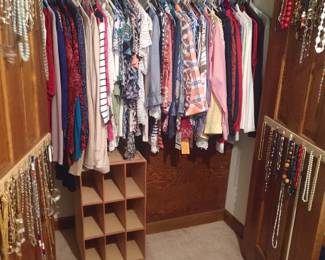 Close to 400 pieces of women's clothing. All in good shape, many NWT. S,M,L and a few extra large. Brand names.