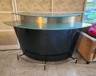 contemporary demi lune glass and metal bar