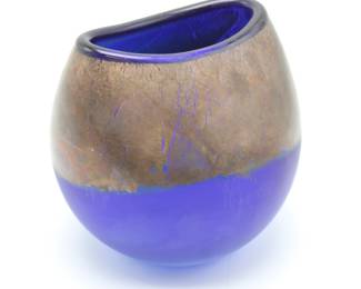 Frosted Cobalt Blue Glass Wide Mouth Vase