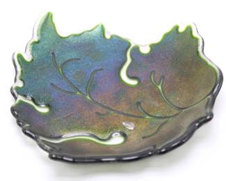 Claritas Handcrafted Fused Art Glass Iridescent Green Leaf
