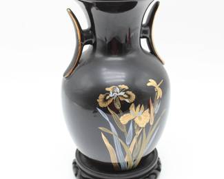 Asahi Japan Black Ceramic Botanic Vase

