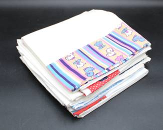 Large White Fabric Squares w/Colorful Border (Total of 6)
