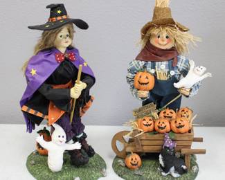 Fabric Mache Scarecrow and Witch Figurines

