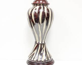 Large Striped Lidded Ceramic Vase
