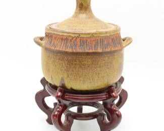 Textured Ceramic Pot w/Tall Lid
